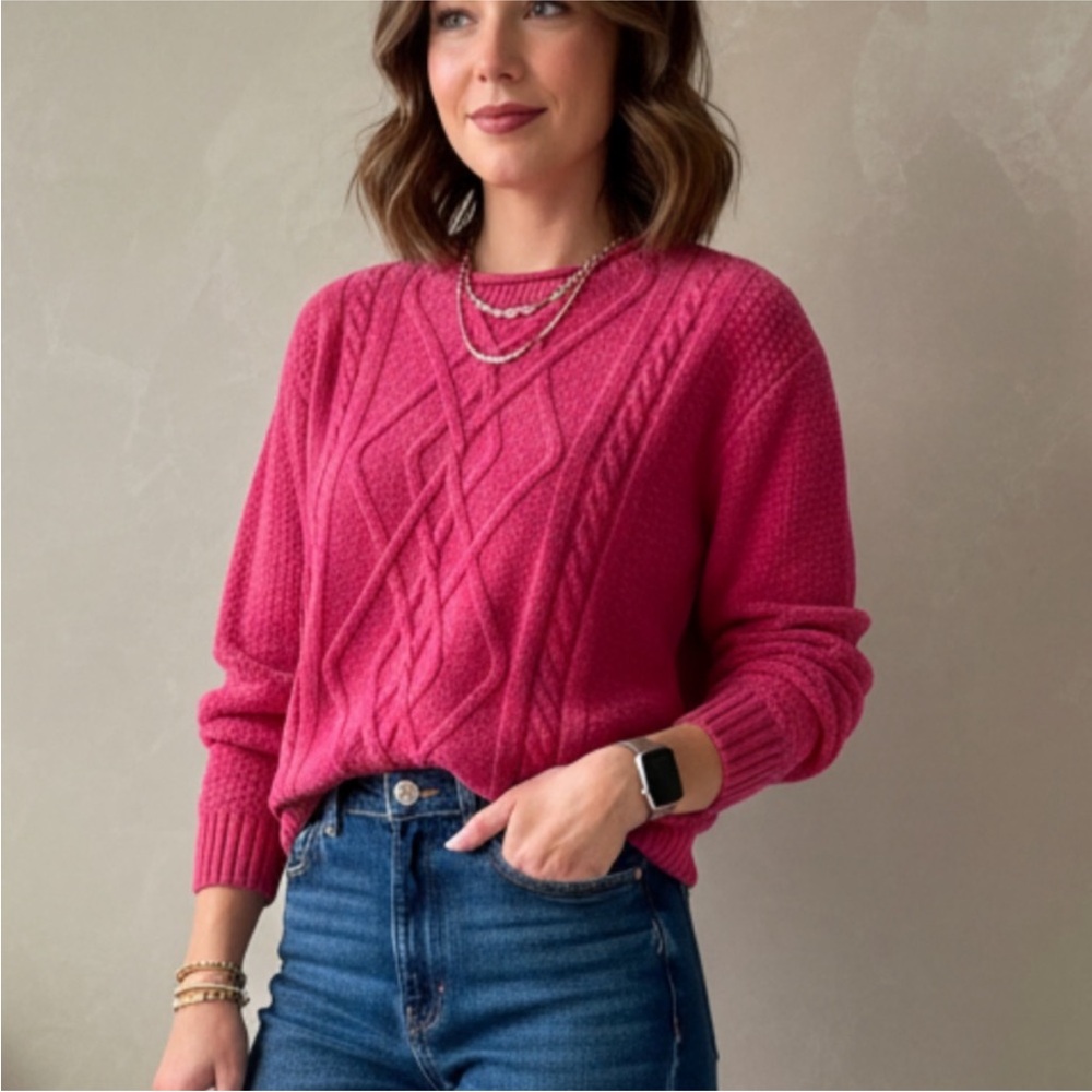 Evan Picone Soft Pink Cable Knit Sweater soft loose trendy size Large